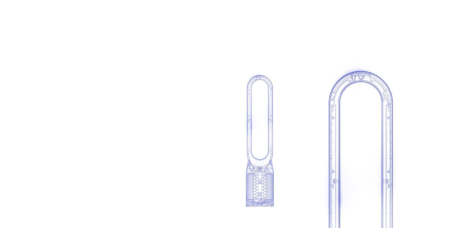 Cutaway technical drawing of a Dyson purifier heater